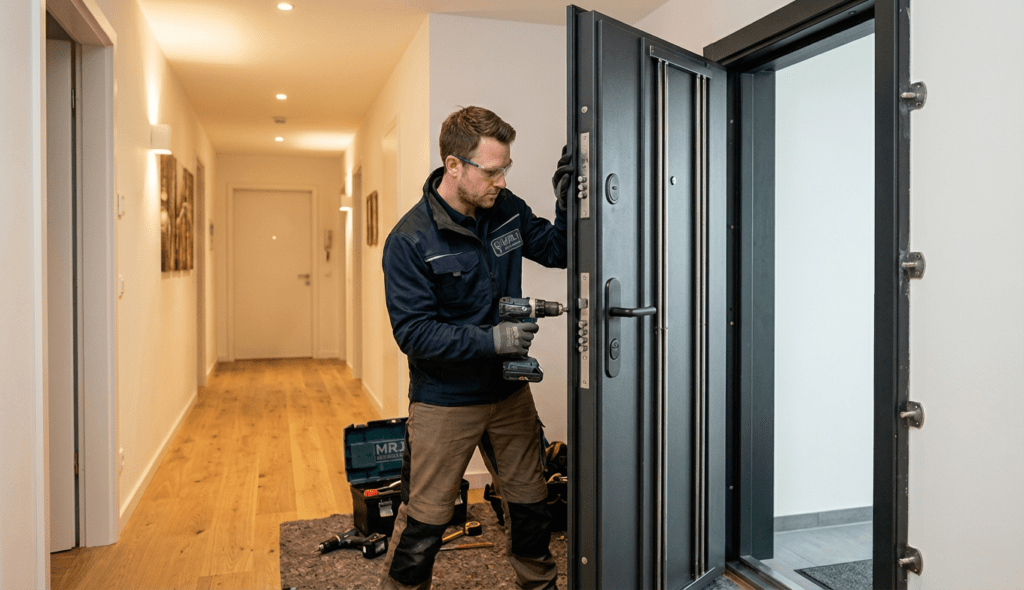 Serrurier Etterbeek posant une porte blindée pour renforcer la sécurité d’un logement